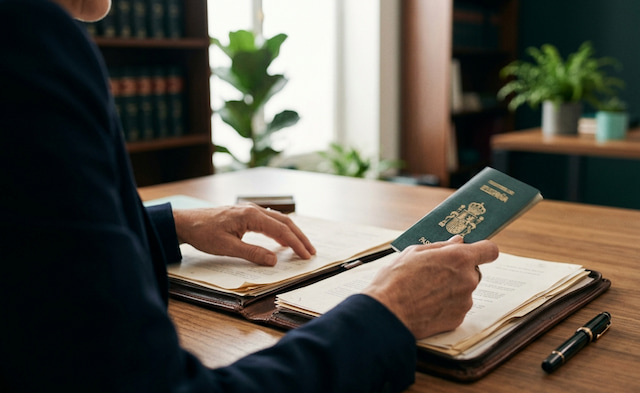 Abogada de extranjería revisando documentación de un expediente de arraigo en Barcelona